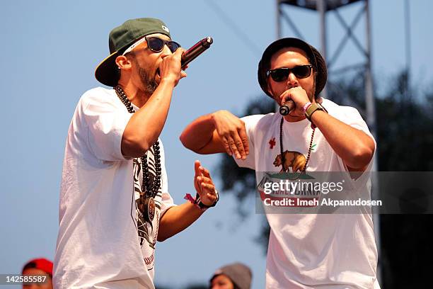 Hieroglyphics perform onstage at the Paid Dues Independent Hip Hop Festival at the NOS Events Center on April 7, 2012 in San Bernardino, California.