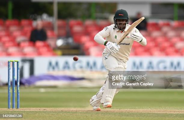 Rehan Ahmed of Leicestershire bats during day two of the LV= Insurance County Championship match between Leicestershire and Middlesex at Uptonsteel...