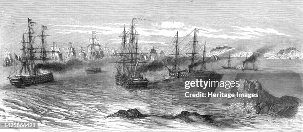 The French and English Fleets approaching the Aland Islands', 1854. From "Cassell's Illustrated Family Paper; London Weekly 31 Dec 1853 to 30 Dec...
