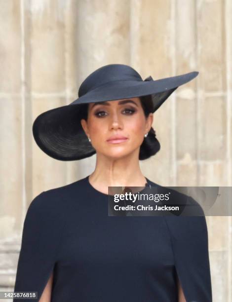 Meghan, Duchess of Sussex is seen during The State Funeral Of Queen Elizabeth II at Westminster Abbey on September 19, 2022 in London, England....