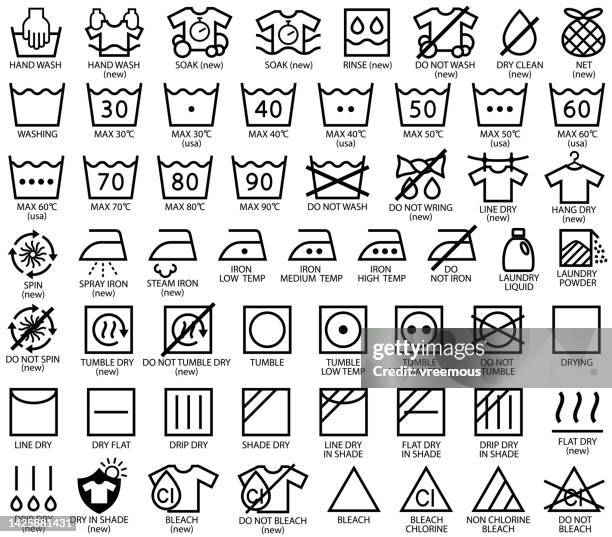 laundry icons, standard traditional and new versions - dry cleaning signs stock illustrations