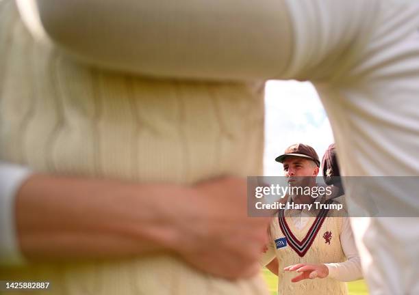 Tom Abell of Somerset speaks to their side in the huddle during Day Two of the LV= Insurance County Championship match between Somerset and...