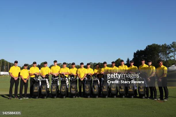 International Team members Assistant Captain Geoff Ogilvy, Assistant Captain Mike Weir, Christiaan Bezuidenhout of South Africa, Corey Conners of...