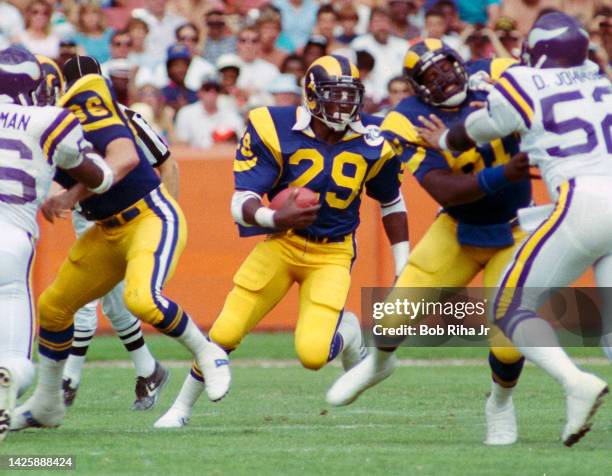 Rams RB Eric Dickerson game action during Los Angeles Rams v. Minnesota Vikings, October 6, 1985 in Anaheim, California.