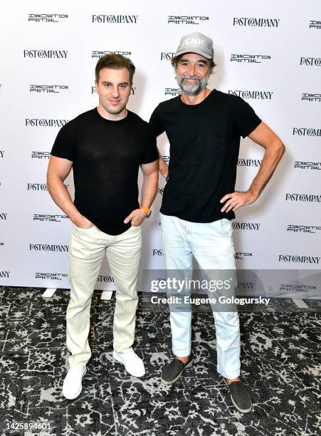 Brian Chesky, Cofounder and CEO, Airbnb, and James Vincent, Founder and CEO, FNDR, attend The Fast Company Innovation Festival - Day 2 on September...