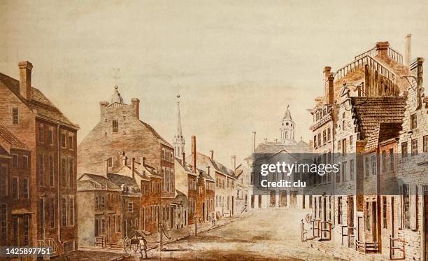 new york broad street 1797 - broad street manhattan stock illustrations