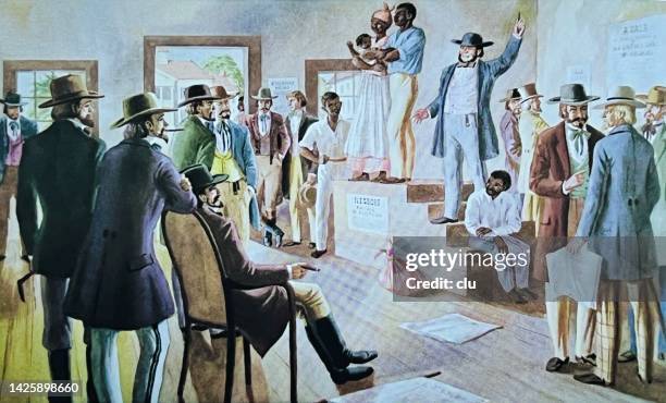 slave auction in america, richmond, virgina - slavery stock illustrations