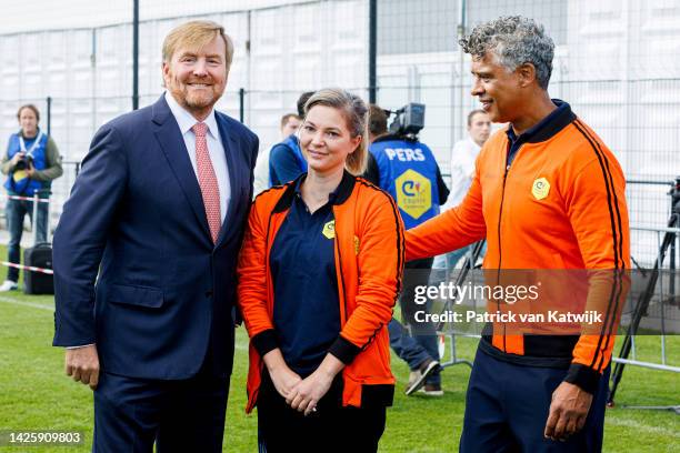 King Willem-Alexander of The Netherlands, Marlou van Rhijn and Frank Rijkaard during his visit to the opening of the Cruyff Legacy Summit in the...