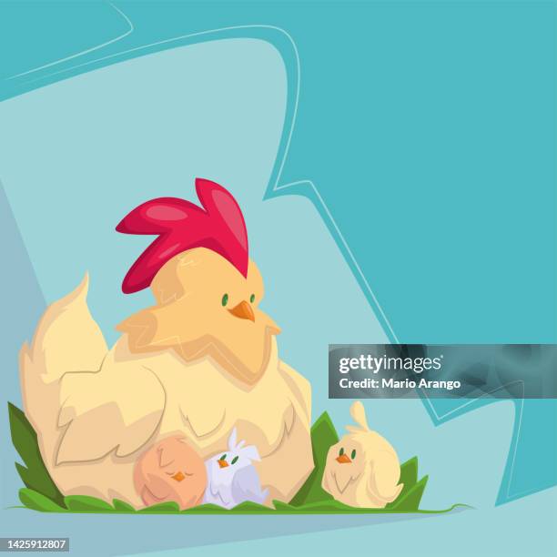 bildbanksillustrationer, clip art samt tecknat material och ikoner med illustration of mother hen with her little newborns next to her - mammakläder