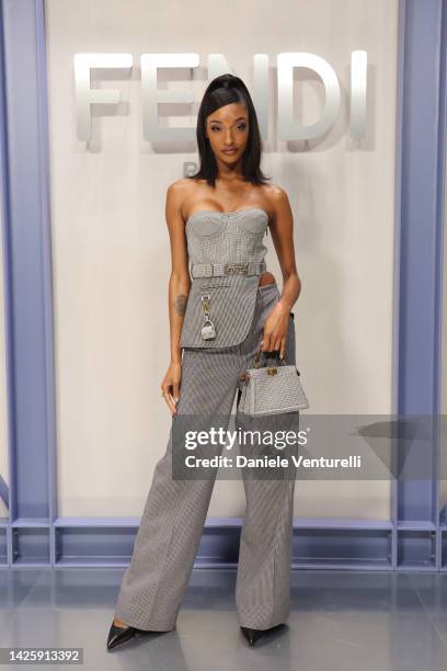 Jourdan Dunn attends the Fendi Spring Summer 2023 Show during Milan Fashion Week on September 21, 2022 in Milan, Italy.