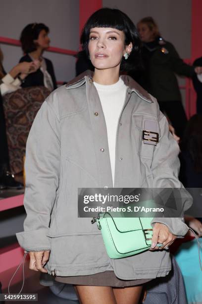 Lily Allen is seen at the Fendi Spring Summer 2023 Show during Milan Fashion Week on September 21, 2022 in Milan, Italy.