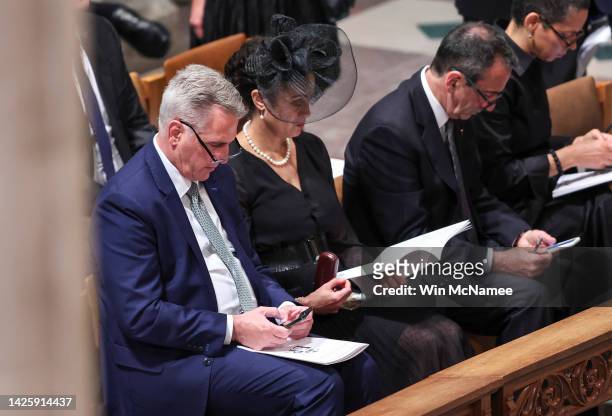 House Minority Leader Rep. Kevin McCarthy attends the memorial service for the late Queen Elizabeth II at the National Cathedral on September 21,...