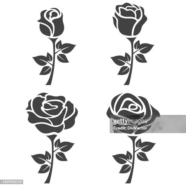 rose flower icon set - roses stock illustrations