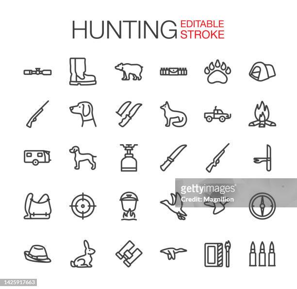 ilustrações de stock, clip art, desenhos animados e ícones de hunting icons set editable stroke - perseguir