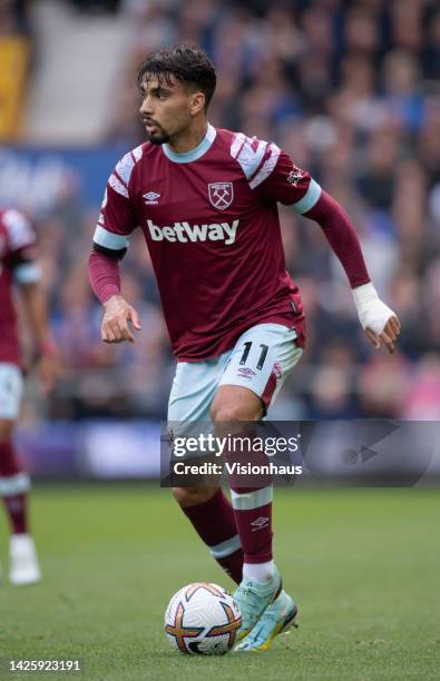 Lucas Paqueta of West Ham United in action during the Premier League match between Everton FC and West Ham United at Goodison Park on September 18,...