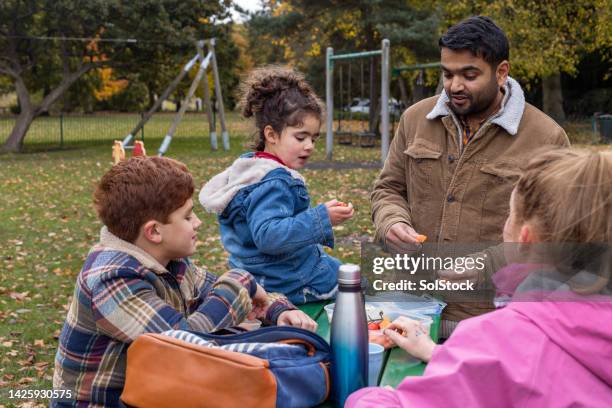 relaxing with a picnic in the park - lunch bag stock pictures, royalty-free photos & images