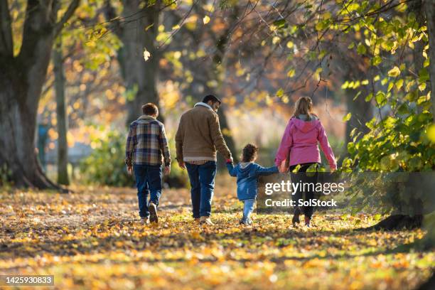 exploring the woods - autumn friends coats stock pictures, royalty-free photos & images