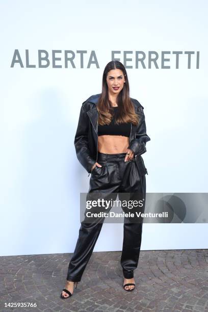 Melissa Satta is seen on the front row of the Alberta Ferretti Fashion Show during the Milan Fashion Week Womenswear Spring/Summer 2023 on September...