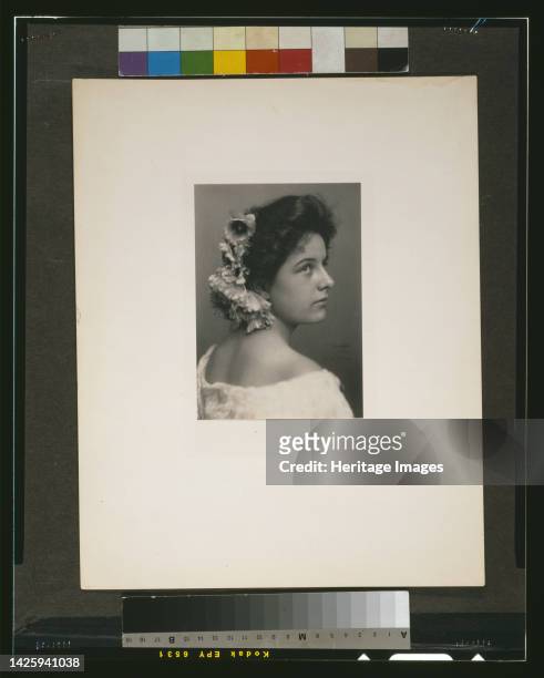 Geraldine Farrar , circa 1898. Photograph shows head-and-shoulders profile portrait of opera singer Geraldine Farrar. Artist Addie Kilburn Robinson.