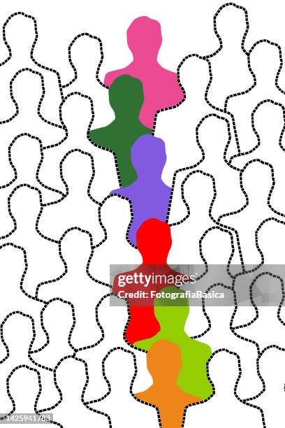 row of multi colored men - missing person stock illustrations