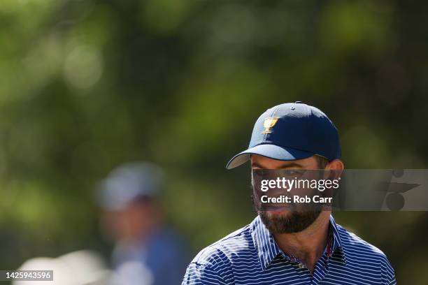 Cameron Young of the United States Team walks off the third tee during a practice round prior to the 2022 Presidents Cup at Quail Hollow Country Club...