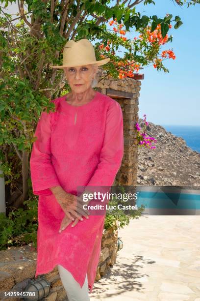 Fiona Campbell-Walter poses on Vacation in Mykonos on July 02, 2014 in Mykonos, Greece