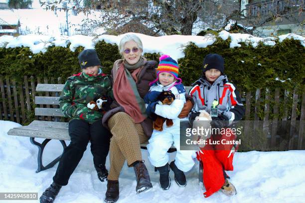 Eleonore von Habsurg, Fiona Campbell-Walter, Gloria von Habsburg and Ferdinand von Habsburg are in Vacation at Gstaad on February 11, 2006 in Gstaad,...