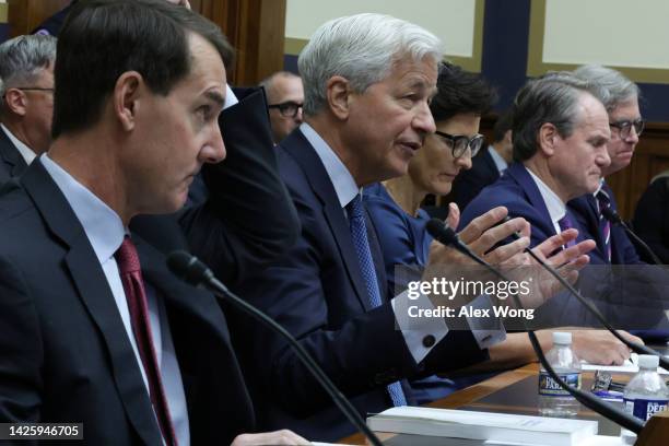 Chairman and CEO of JPMorgan Chase & Co. Jamie Dimon testifies during a hearing before the House Committee on Financial Services at Rayburn House...