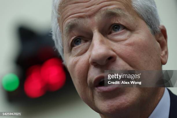 Chairman and CEO of JPMorgan Chase & Co. Jamie Dimon testifies during a hearing before the House Committee on Financial Services at Rayburn House...