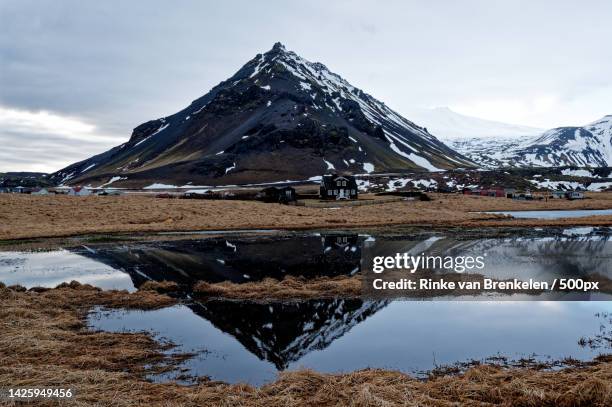 scenic view of snowcapped mountain against sky,iceland - ijsland stock-fotos und bilder