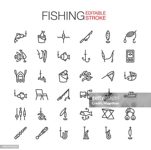 stockillustraties, clipart, cartoons en iconen met fishing icons set editable stroke - marlin