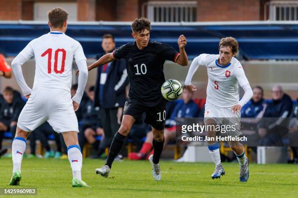 Tom Bischof of Germany and Adam Urica of the Czech Republic fight for the ball during the U18-Nations-Tournament match between Czech Republic U18 and...