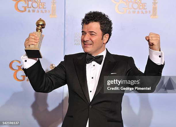 Composer Ludovic Bource poses in the press room at the 69th Annual Golden Globe Awards held at The Beverly Hilton hotel on January 15, 2012 in...