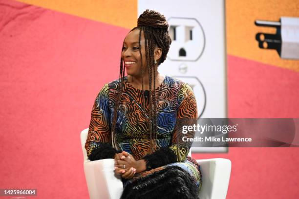 As world leaders gather in New York for the UN General Assembly, Chimamanda Ngozi Adichie speaks onstage during The Goalkeepers 2022 Global Goals...