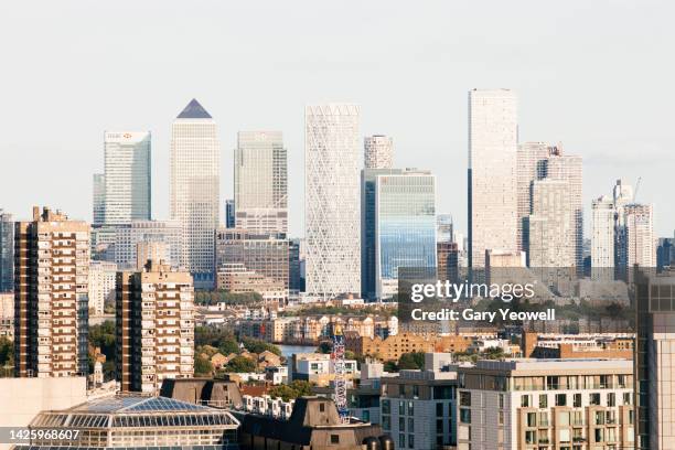 london city canary wharf skyline at sunset - tower hamlets stock pictures, royalty-free photos & images