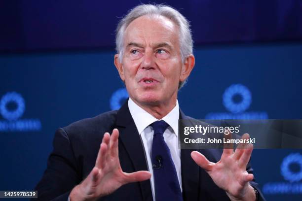 Tony Blair, Executive Chairman of the Tony Blair Institute for Global Change, TBI & former Prime Minister, United Kingdom, speaks on stage during The...