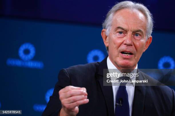 Tony Blair, Executive Chairman of the Tony Blair Institute for Global Change, TBI & former Prime Minister, United Kingdom, speaks on stage during The...