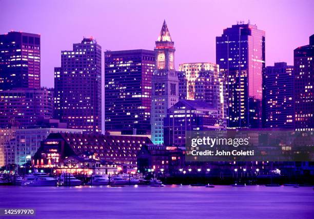 nighttime downtown boston, ma - boston ma stock pictures, royalty-free photos & images