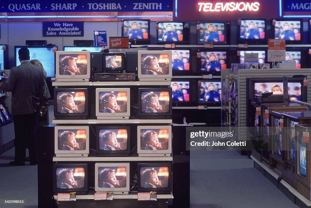 Televisions on display in department store