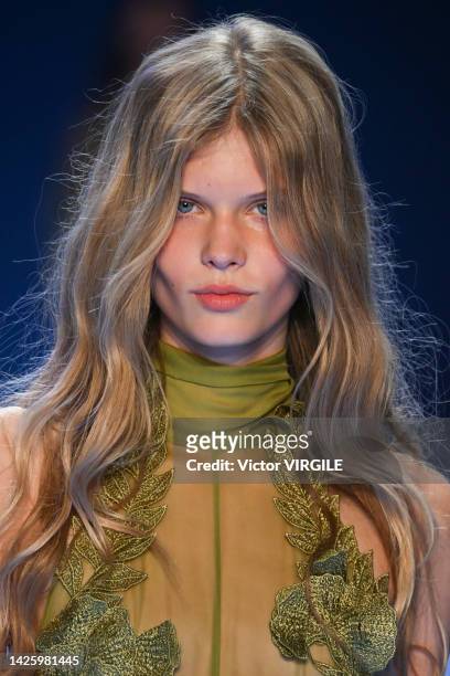 Model walks the runway during the Alberta Ferretti Ready to Wear Spring/Summer 2023 fashion show as part of the Milan Fashion Week on September 21,...