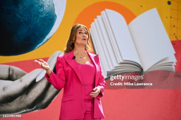 As world leaders gather in New York for the UN General Assembly, Melinda French Gates speaks onstage during The Goalkeepers 2022 Global Goals Awards,...