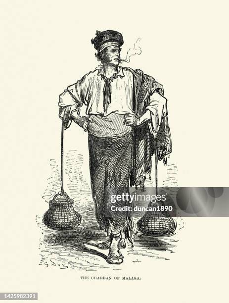 illustrations, cliparts, dessins animés et icônes de le charran de malaga, andalousie, espagne, 19ème siècle illustré par gustave dore - accessoire vestimentaire historique
