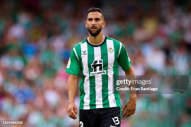 Martin Montoya of Real Betis looks on during the LaLiga Santander match between Real Betis and Girona FC at Estadio Benito Villamarin on September...