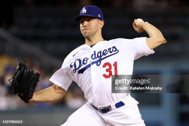 Tyler Anderson of the Los Angeles Dodgers delivers a pitch during the second inning against the Arizona Diamondbacks in game two of a doubleheader at...