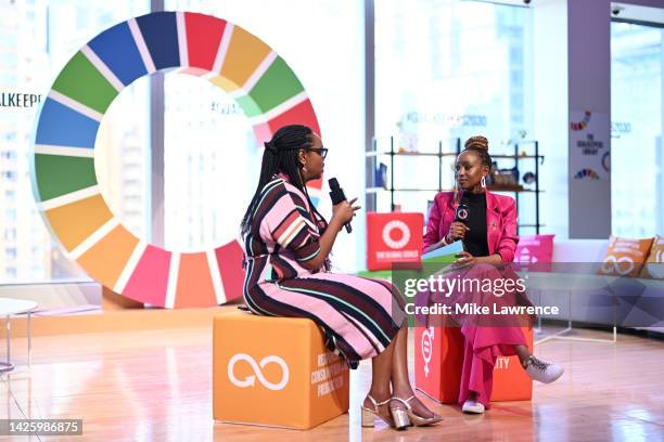 As world leaders gather in New York for the UN General Assembly, XXX and Janet Mbugua speaks onstage during The Goalkeepers 2022 Global Goals Awards,...