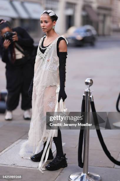 Francesca Hayward seen wearing a total simone rocha look, outside simone rocha during London Fashion Week September 2022 on September 18, 2022 in...