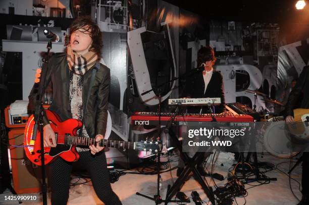 One Night Only’s George Craig performs at a party celebrating Burberry and the unveiling of a neon sign on top of Burberry's Madison Avenue...