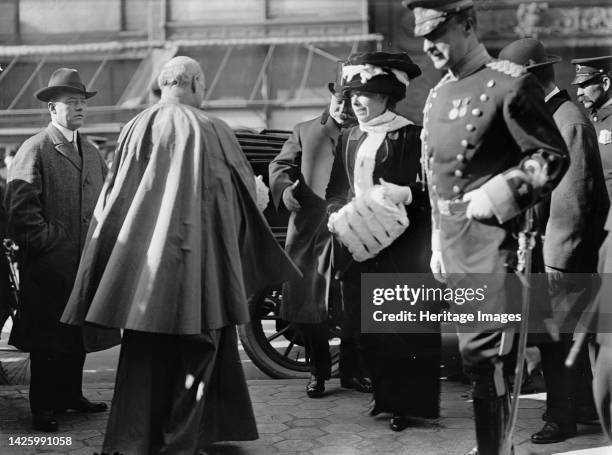 Pan American Mass, Thanksgiving Day At St. Patrick's - Father Russell; [US President] Taft; Mrs. Taft; Maj. Butt, 1912. [Roman Catholic service held...