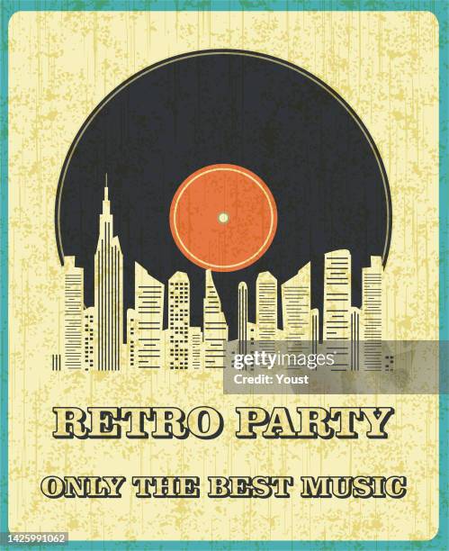 retro music and vintage city vinyl record poster in retro desigh style. disco party 60s, 70s, 80s. - 數碼改善 幅插畫檔、美工圖案、卡通及圖標