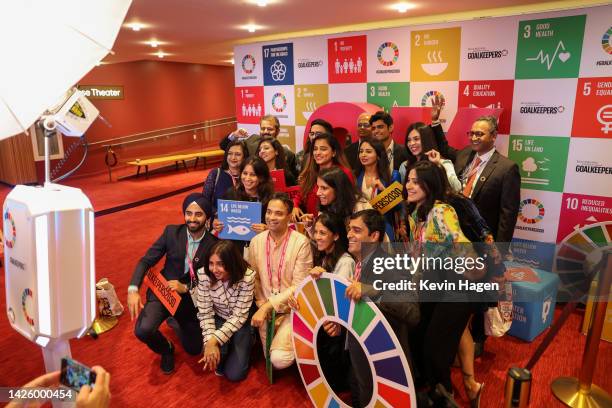 As world leaders gather in New York for the UN General Assembly, Attendees take a group photo at The Goalkeepers 2022 Global Goals Awards, hosted by...